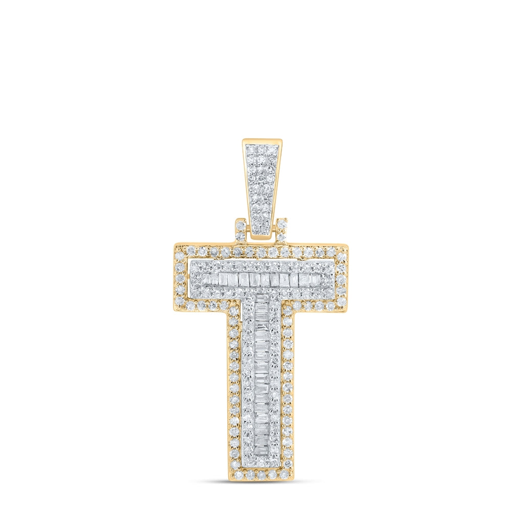 10K Yellow Gold Mens Round Diamond Initial Letter Charm Pendant