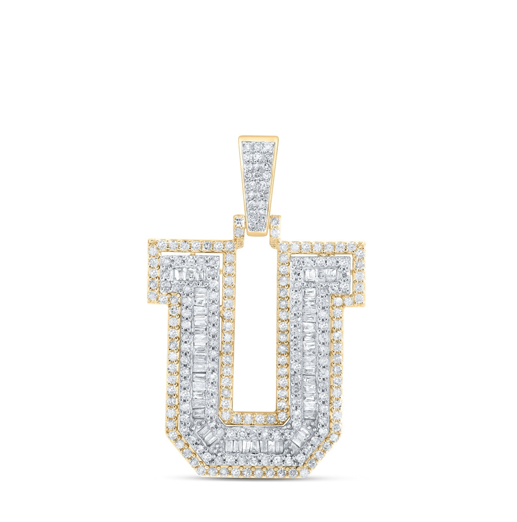 10K Yellow Gold Mens Round Diamond Initial Letter Charm Pendant