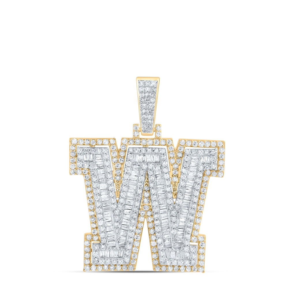 10K Yellow Gold Mens Round Diamond Initial Letter Charm Pendant