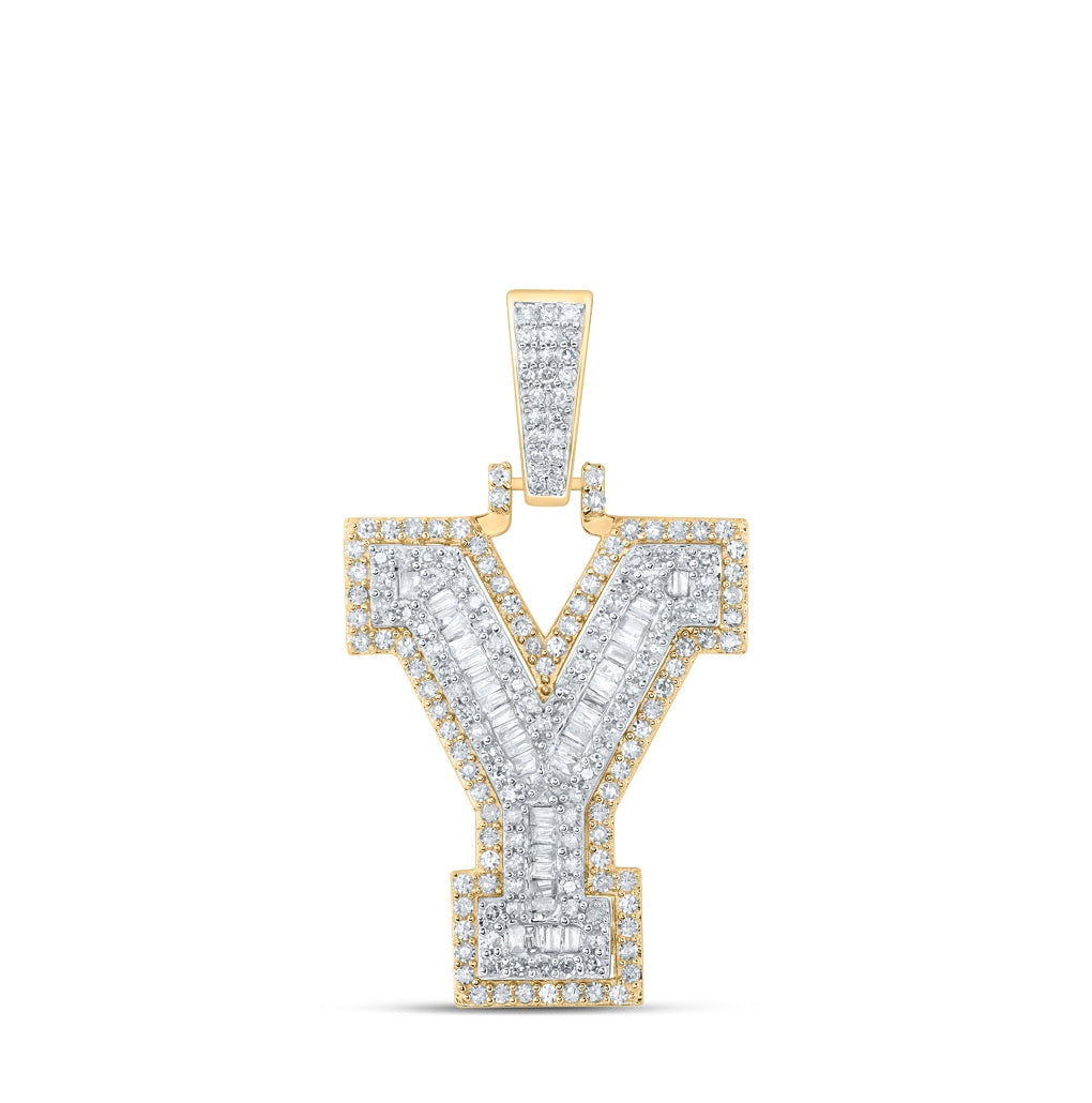 10K Yellow Gold Mens Round Diamond Initial Letter Charm Pendant