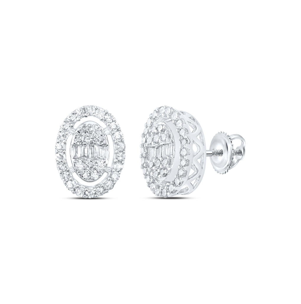 10K White Or Yellow Gold Womens Baguette Diamond Oval Earrings