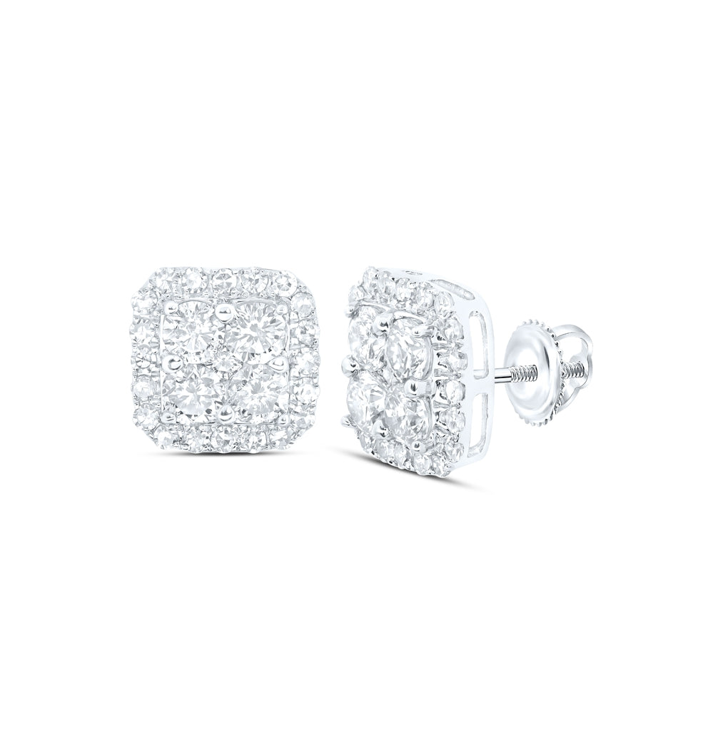 10K White Or Yellow Gold Womens Round Diamond Square Earrings