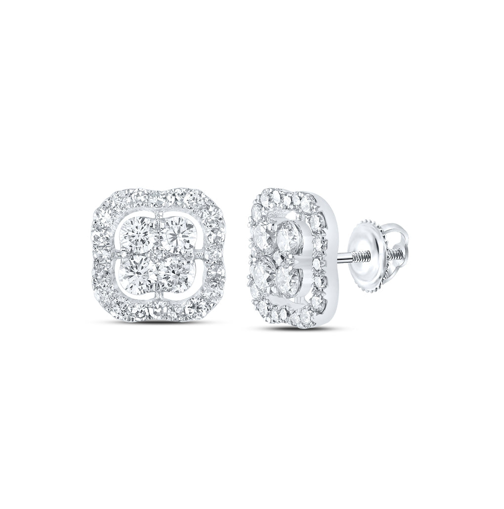 10K White Or Yellow Gold Womens Round Diamond Square Earrings