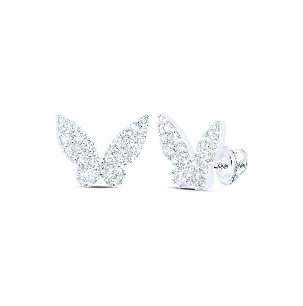 10K White Or Yellow Gold Womens Round Diamond Butterfly Earrings