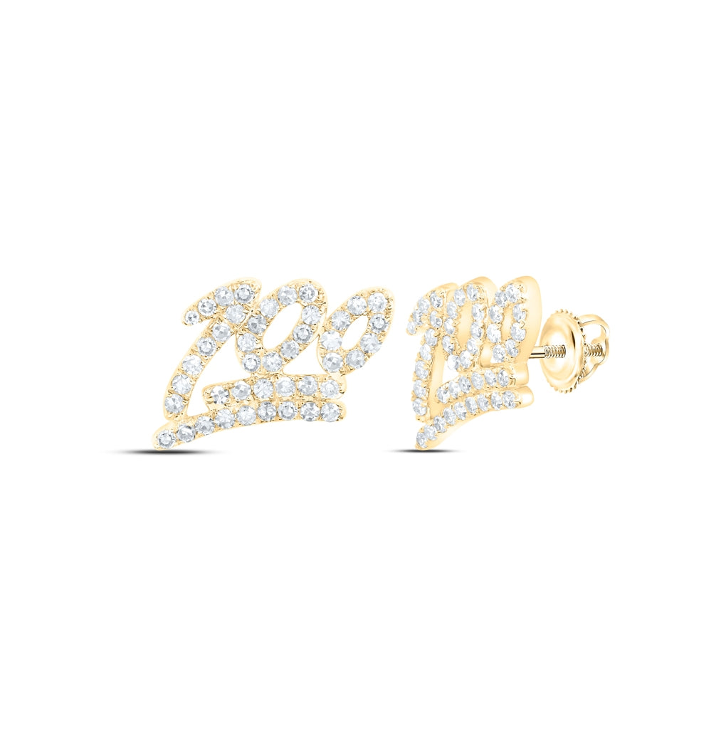 10K Yellow Gold Round Diamond 100 Emoji Stud Earrings 1/2 Cttw