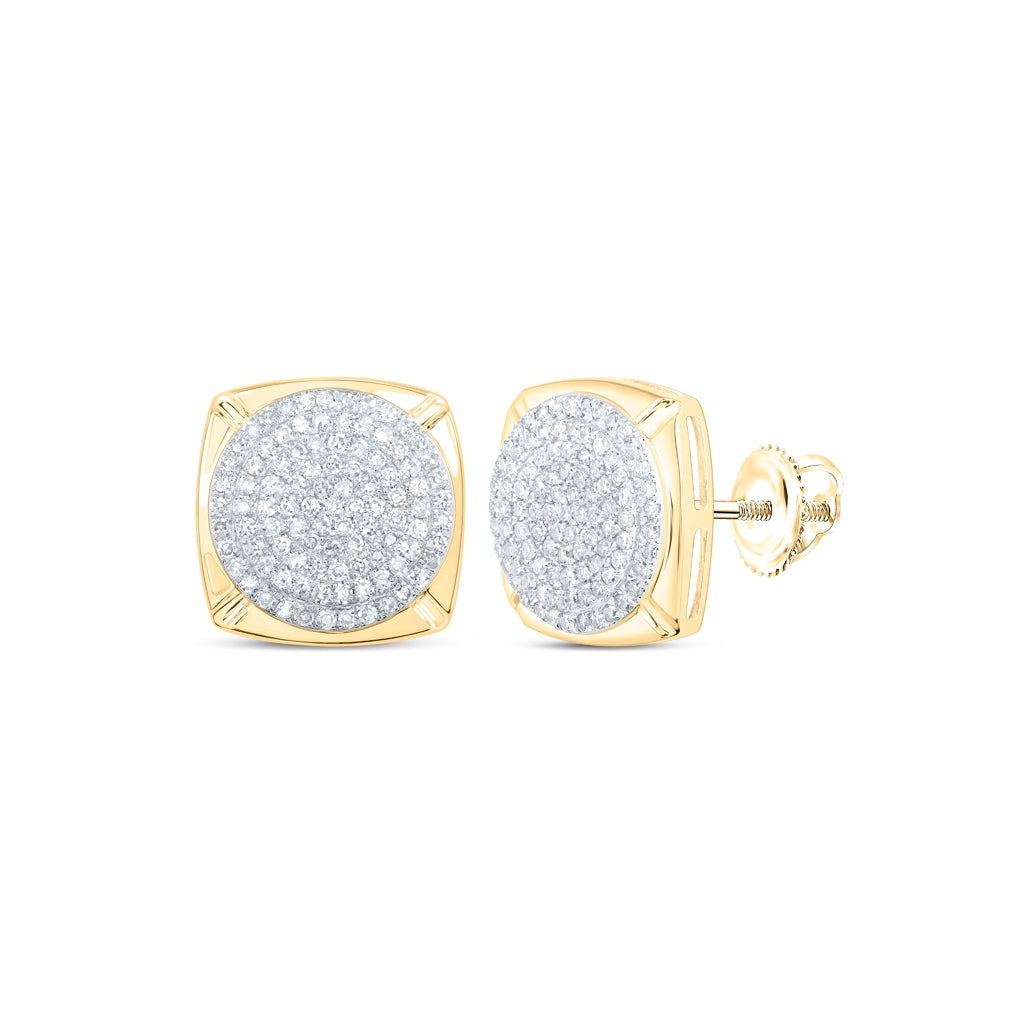10K Yellow Gold Womens Round Diamond Square Earrings 7/8ctw