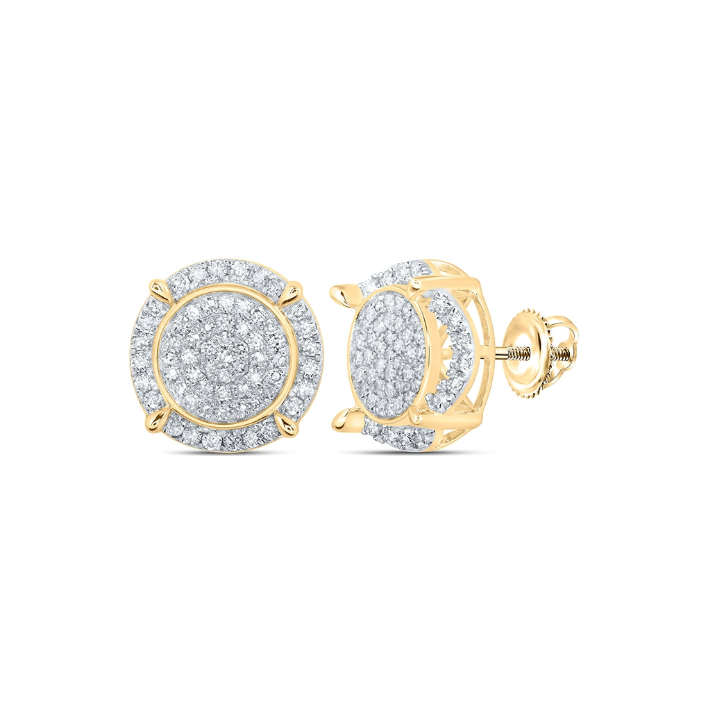 10K Yellow Gold Womens Round Diamond Circle Cluster Earrings 1 Cttw