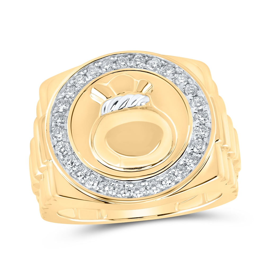 10K Yellow Gold Mens Round Diamond Money Bag Circle Ring 1/2 Cttw, Mens Size: 7-13