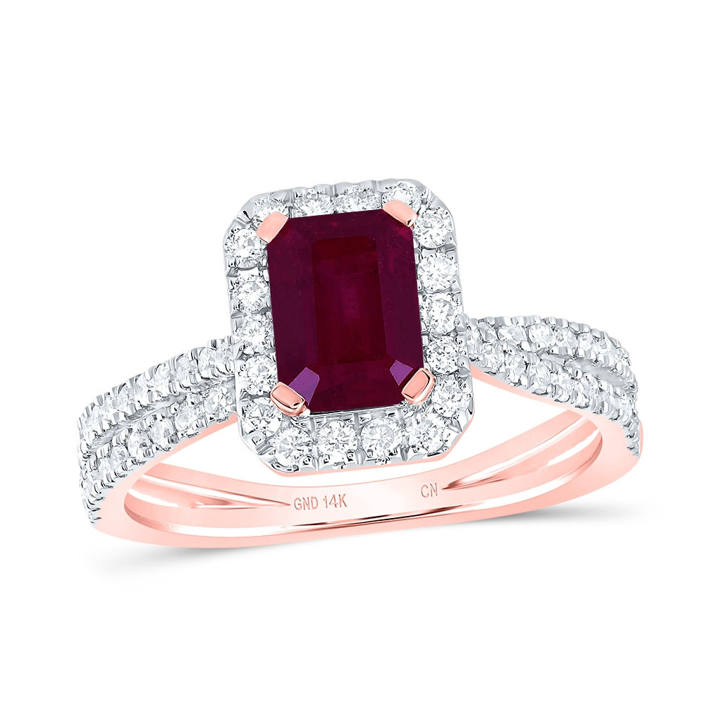 14kt Rose Gold 1/2ctw Diamond Cn 7x5 Mm Ruby em Natural Gem Ring
