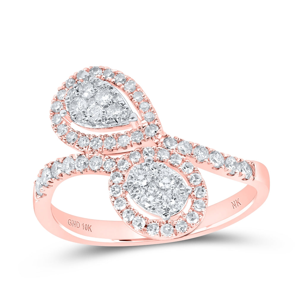 10kt Yellow Or White Or Rose Gold Womens Round Diamond Bypass Teardrop Ring 5/8 Cttw, Womens Size: 5-10