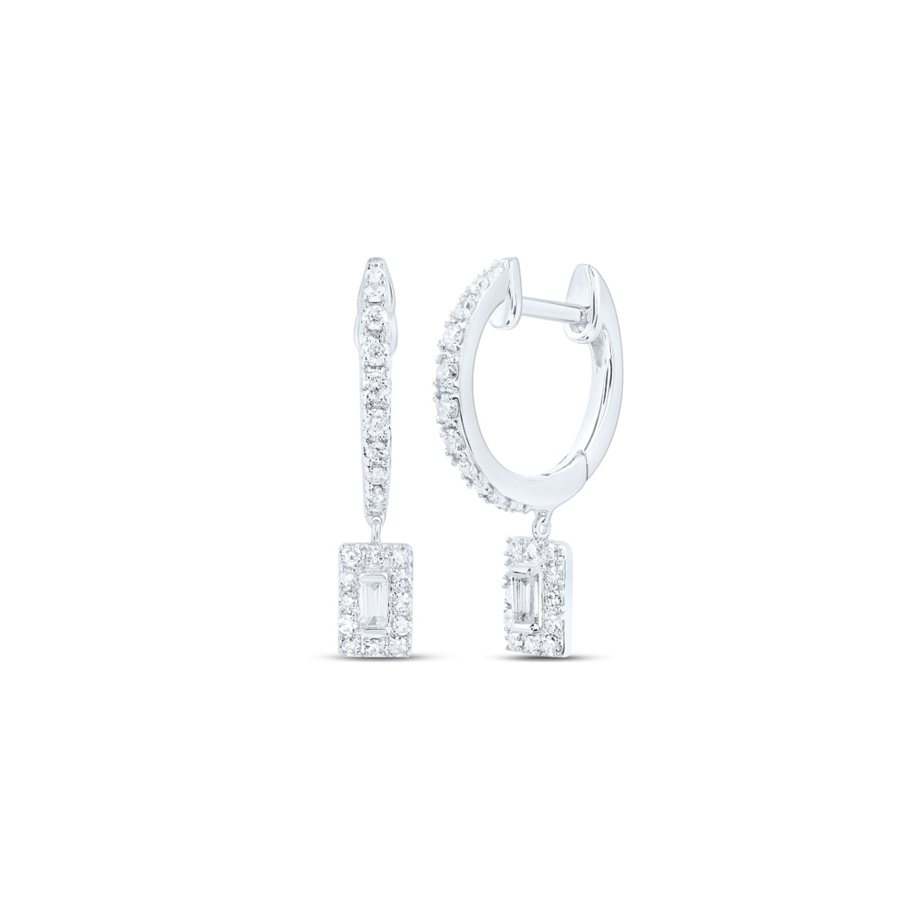 10K White Or Yellow Gold Womens Round Diamond Hoop Dangle Earrings
