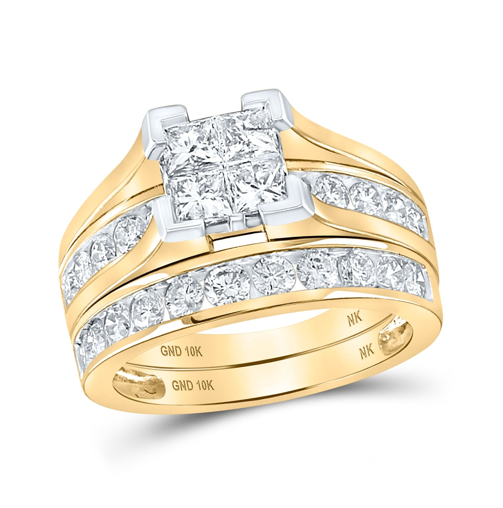 10K White Or Yellow Gold Princess Diamond Bridal Wedding Ring Band Set , Womens Size: 5-10