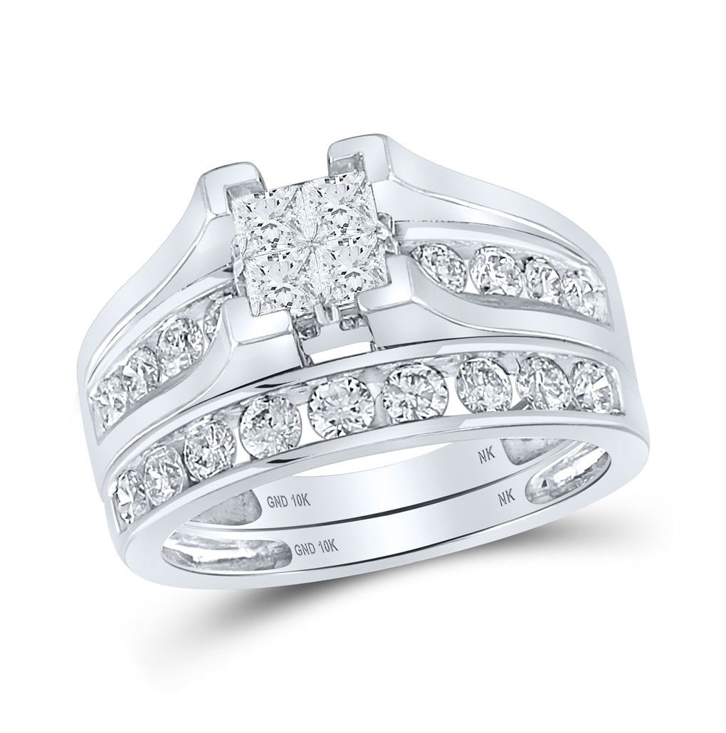 10K White Or Yellow Gold Princess Diamond Bridal Wedding Ring Band Set, Womens Size: 5-10