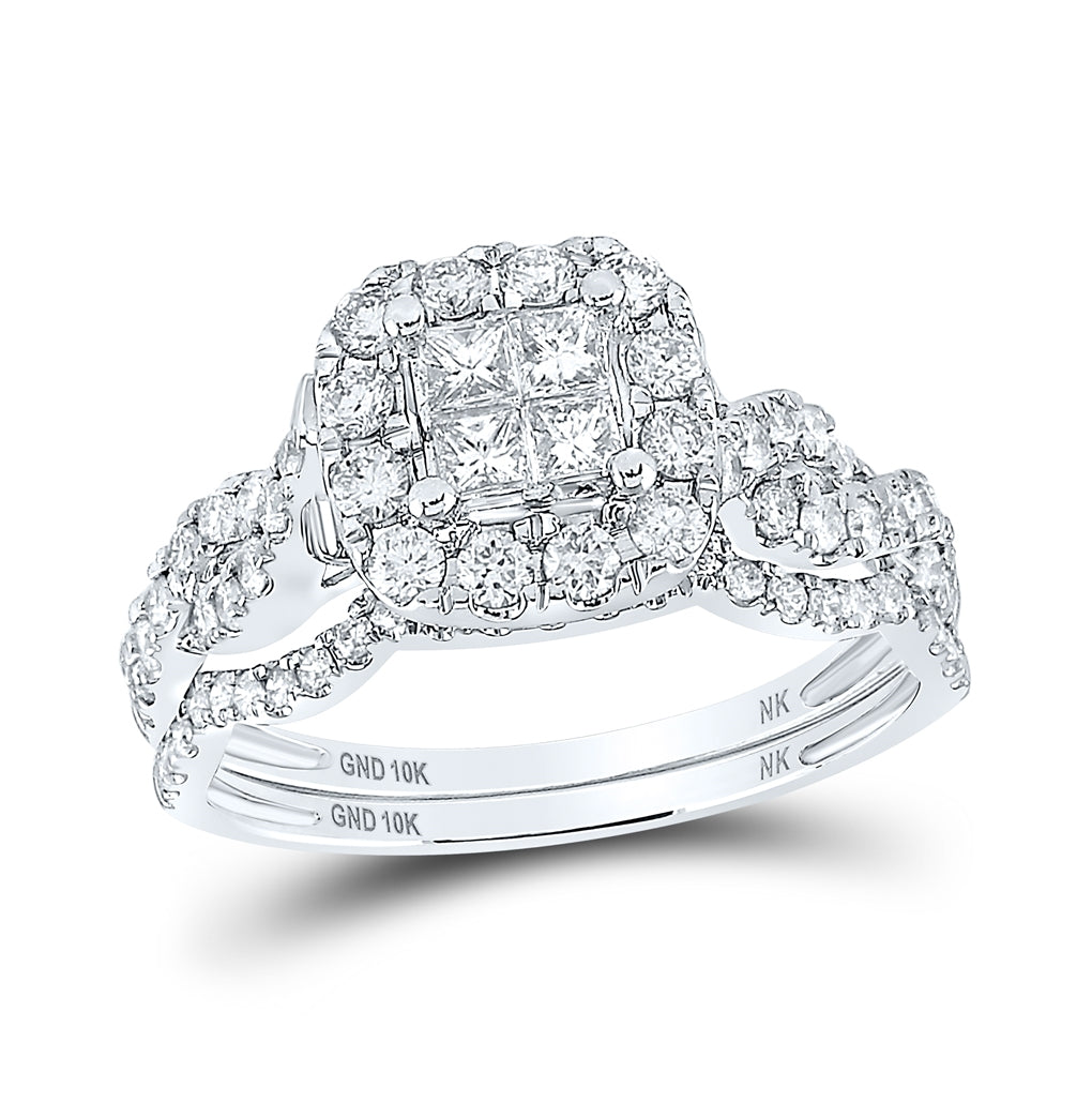 10K White Or Yellow Gold Princess Diamond Square Bridal Wedding Ring Band Set , Womens Size: 5-10