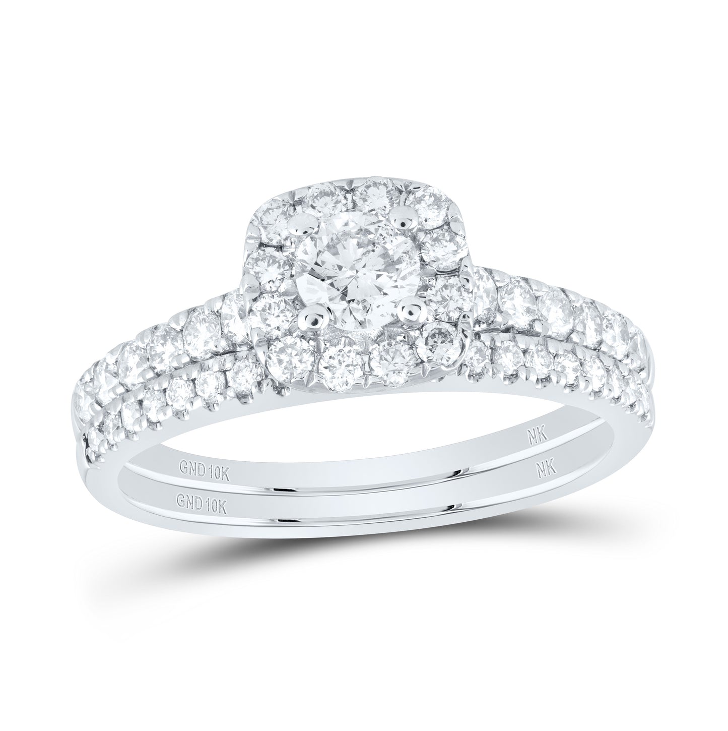 10K White Or Yellow Gold Round Diamond Halo Bridal Wedding Ring Band Set , Womens Size: 5-10