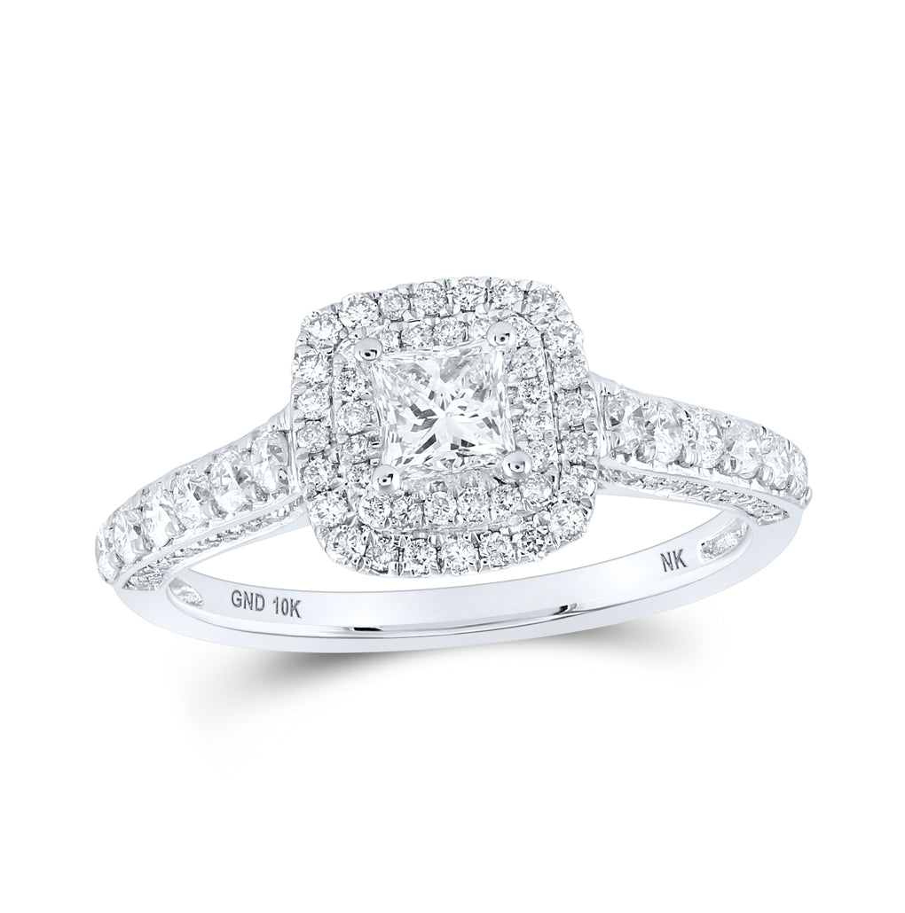 10K White Or Yellow Gold Princess Diamond Halo Bridal Wedding Engagement Ring , Womens Size: 5-10
