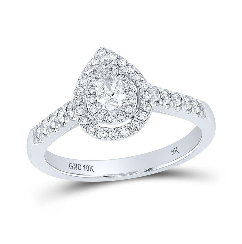 10K Yellow Or White Or Rose Gold Pear Diamond Halo Bridal Wedding Engagement Ring , Womens Size: 5-10