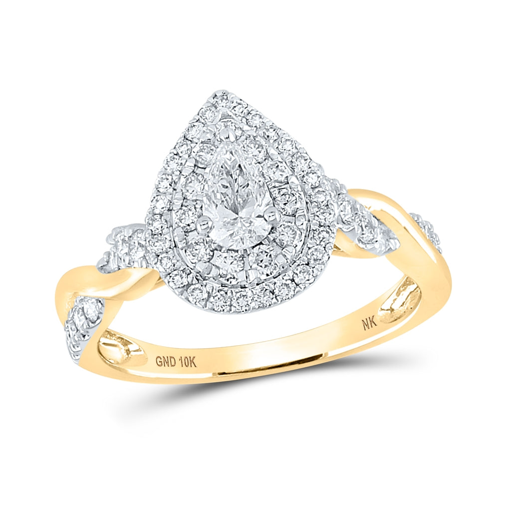 10K Yellow Or White Gold Pear Diamond Halo Bridal Wedding Engagement Ring 1 Cttw, Womens Size: 5-10