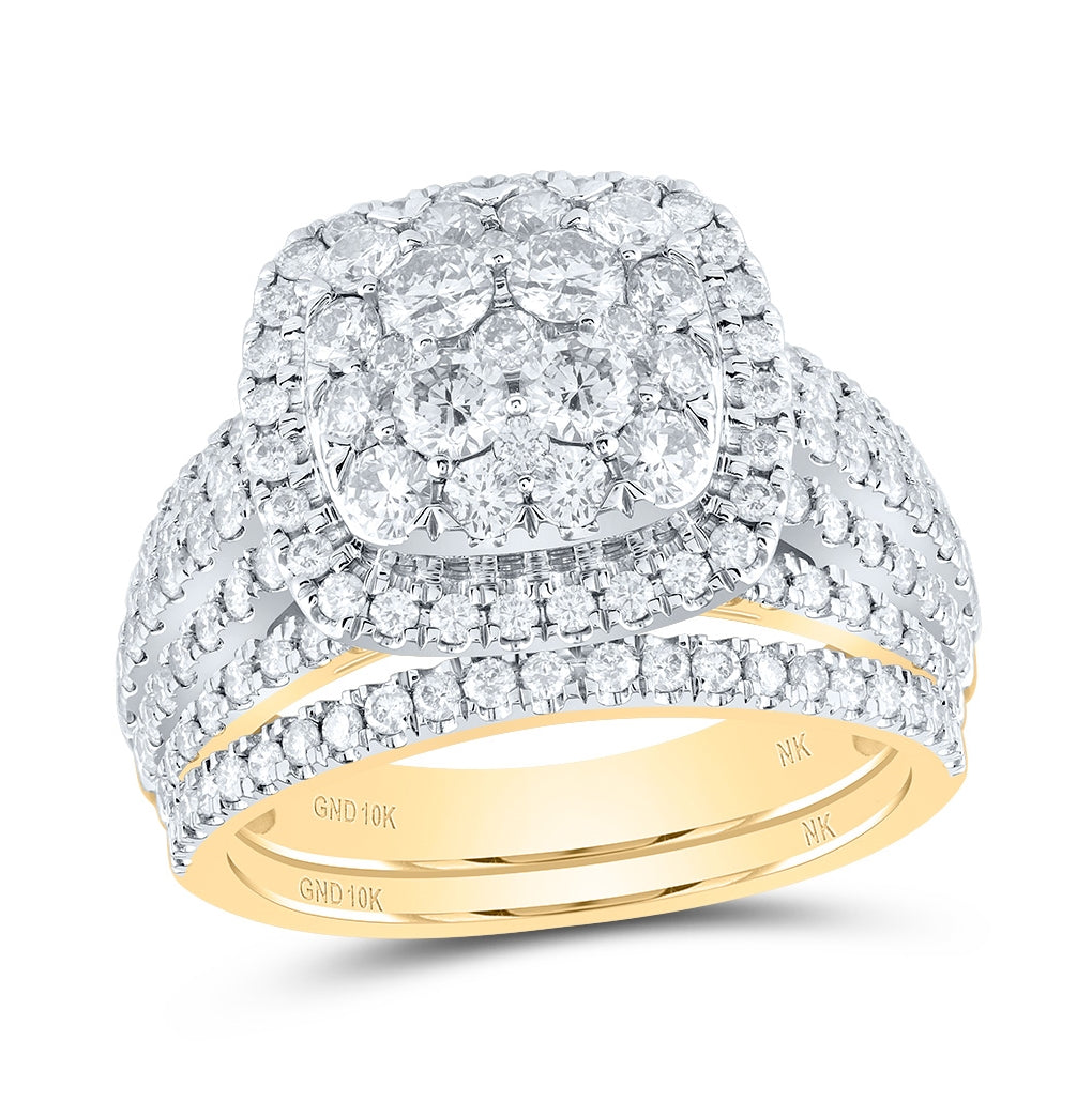 10K Yellow Or White Gold Round Diamond Square Bridal Wedding Ring Band Set 2 Cttw, Womens Size: 5-10