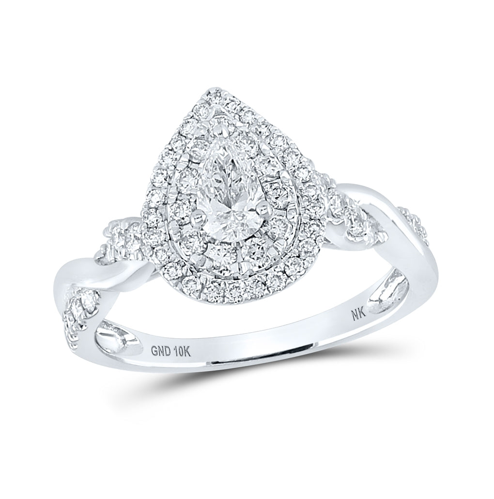 10K Yellow Or White Gold Pear Diamond Halo Bridal Wedding Engagement Ring 1 Cttw, Womens Size: 5-10