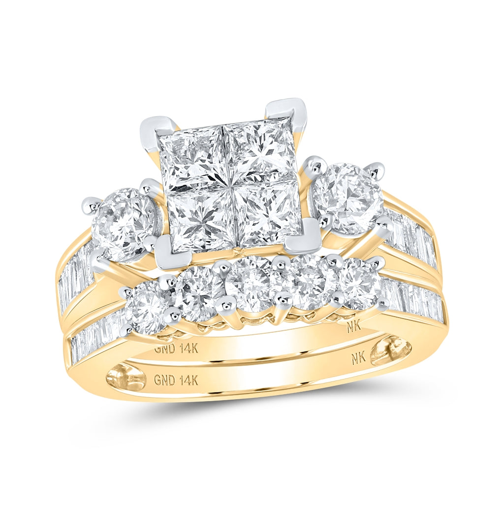 14K White Or Yellow Gold Princess Diamond Square Bridal Wedding Ring Band Set , Womens Size: 5-10