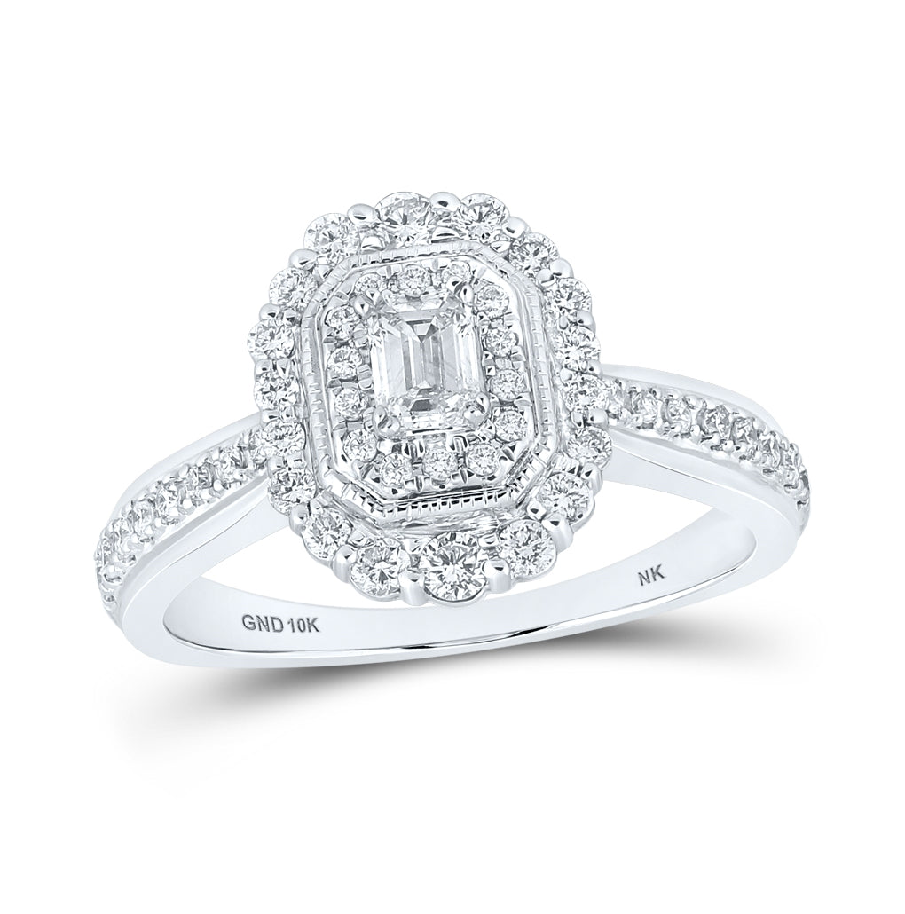 10K White Or Yellow Gold Emerald Diamond Halo Bridal Wedding Engagement Ring , Womens Size: 5-10
