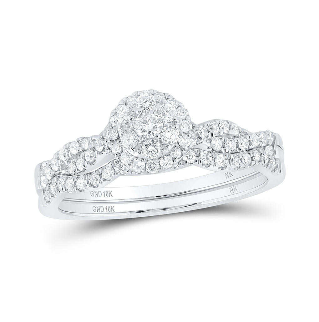 10K White Gold Round Diamond Oval Cluster Bridal Wedding Ring Band Set 1/2ctw, Womens Size: 5-10