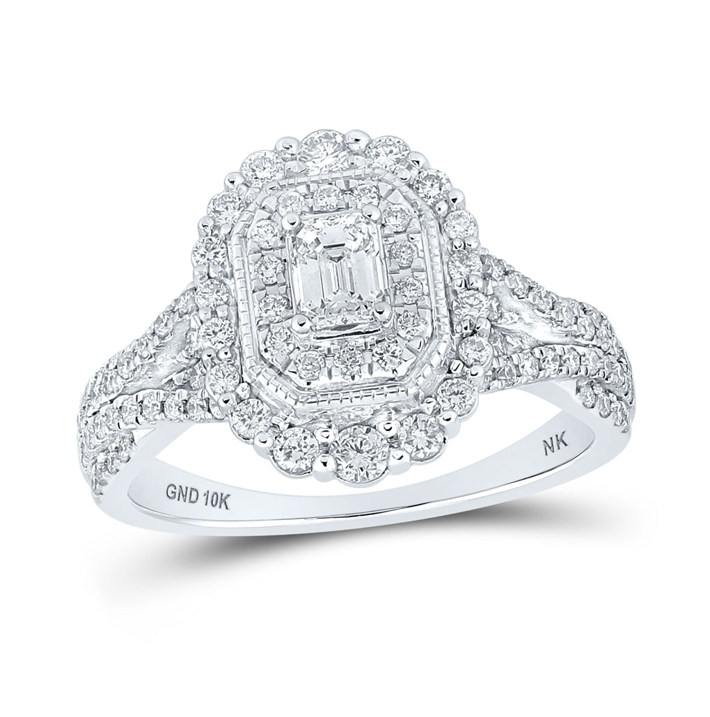 10K White Or Yellow Gold Emerald Diamond Halo Bridal Wedding Engagement Ring , Womens Size: 5-10