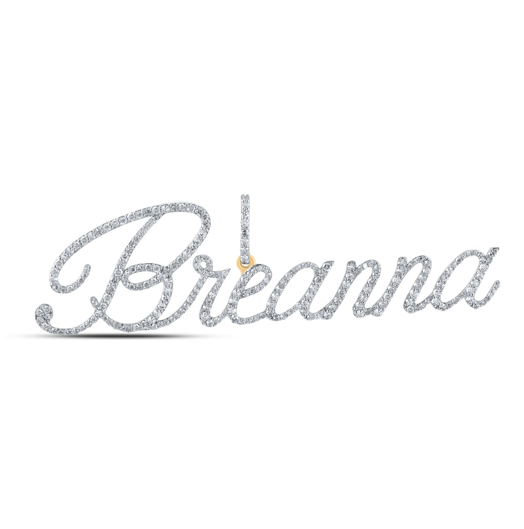 10K Yellow Gold Womens Round Diamond BREANNA Name Pendant 1-1/5 Cttw
