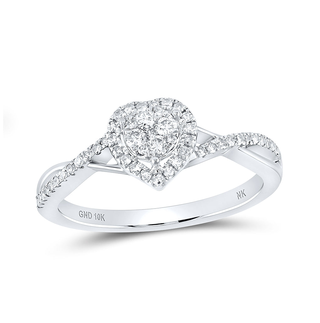 10K White Or Yellow Gold Womens Round Diamond Heart Ring , Womens Size: 5-10