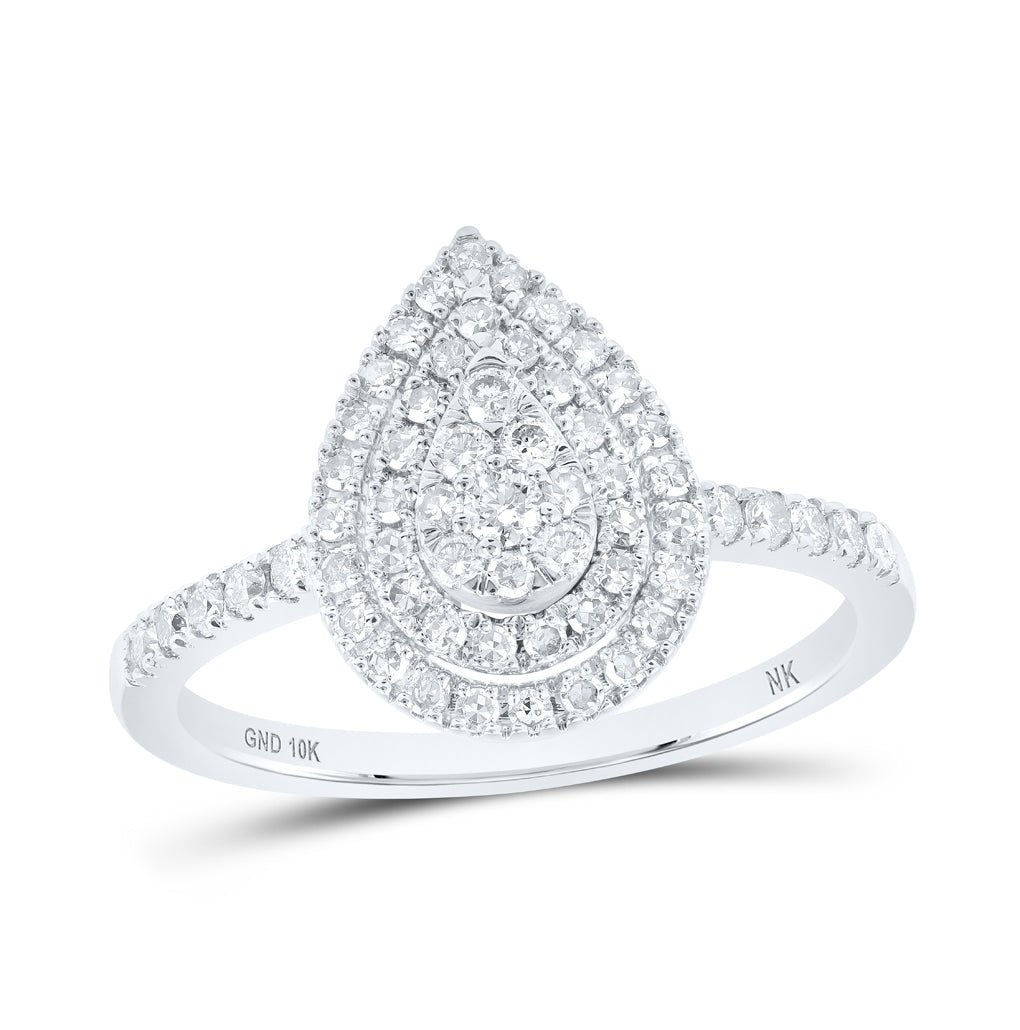 10K White Or Yellow Gold Womens Round Diamond Teardrop Ring , Womens Size: 5-10