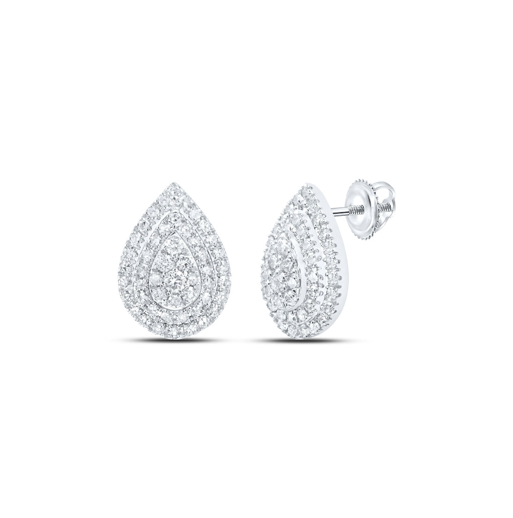 10K White Or Yellow Gold Womens Round Diamond Teardrop Earrings