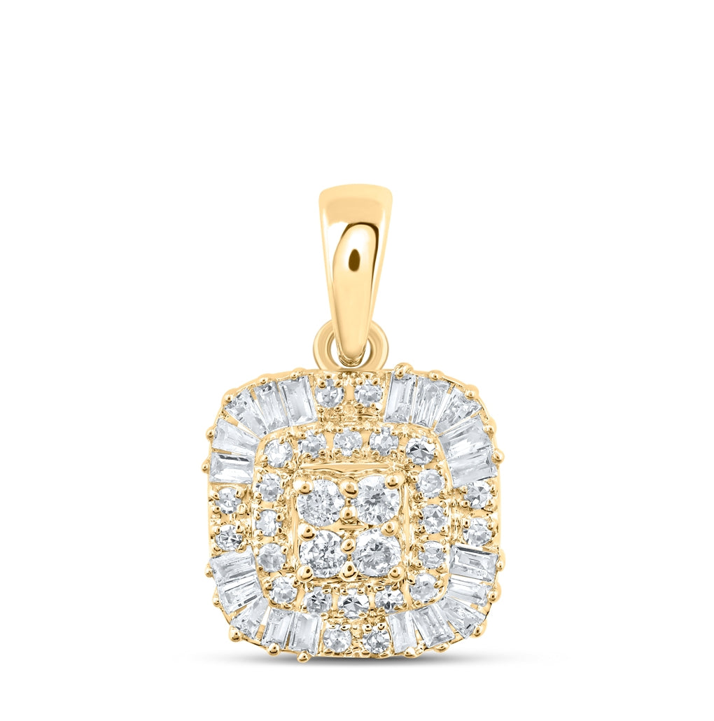 10K Yellow Gold Womens Baguette Diamond Square Pendant 1/4 Cttw