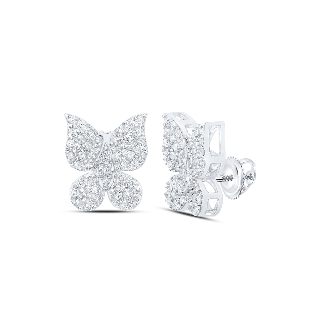 10K White Or Yellow Gold Womens Round Diamond Butterfly Earrings