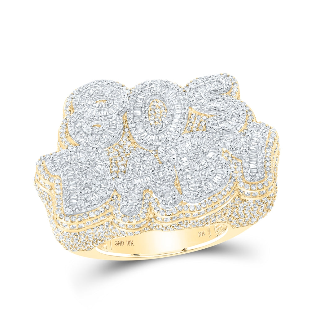 10K Yellow Gold Mens Baguette Diamond 80s BABY Phrase Ring 6-1/4 Cttw, Mens Size: 7-13