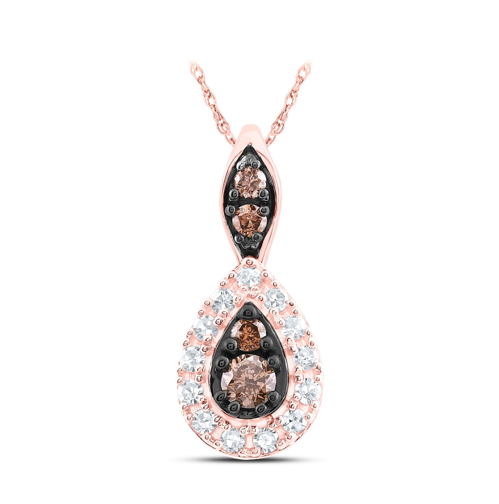 10K Rose Gold Womens Round Brown Diamond Teardrop Pendant 1/5ctw