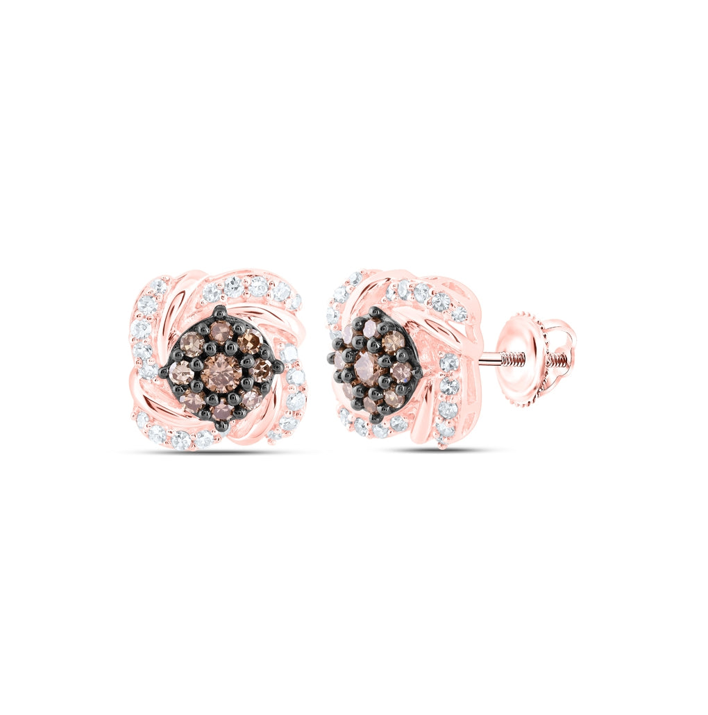 10kt Rose Gold 1/3ctw Diamond Cognac Square Earring