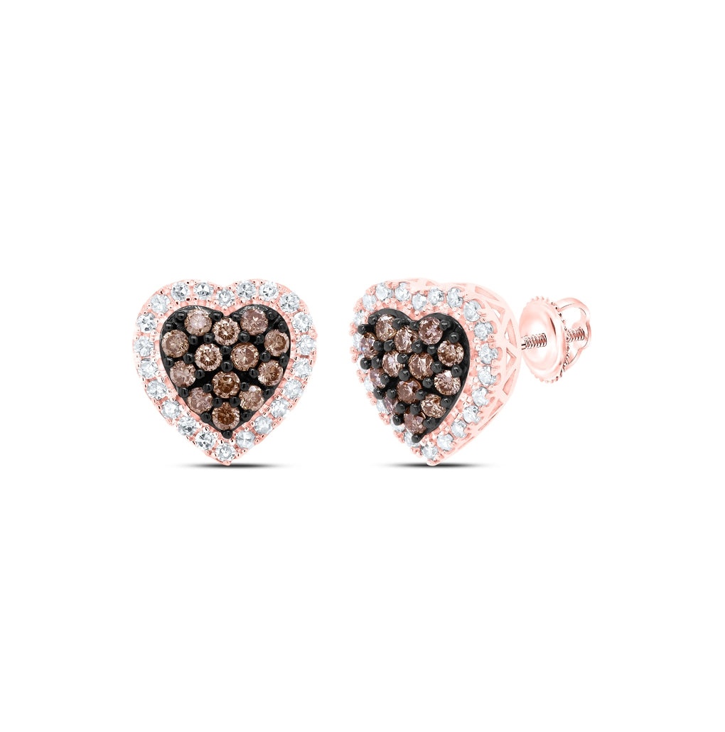 10kt Rose Gold 3/4ctw Diamond Cn Cognac Heart Earring