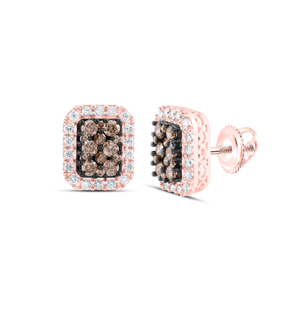 10K Rose Gold Womens Round Brown Diamond Cluster Earrings 3/4 Cttw