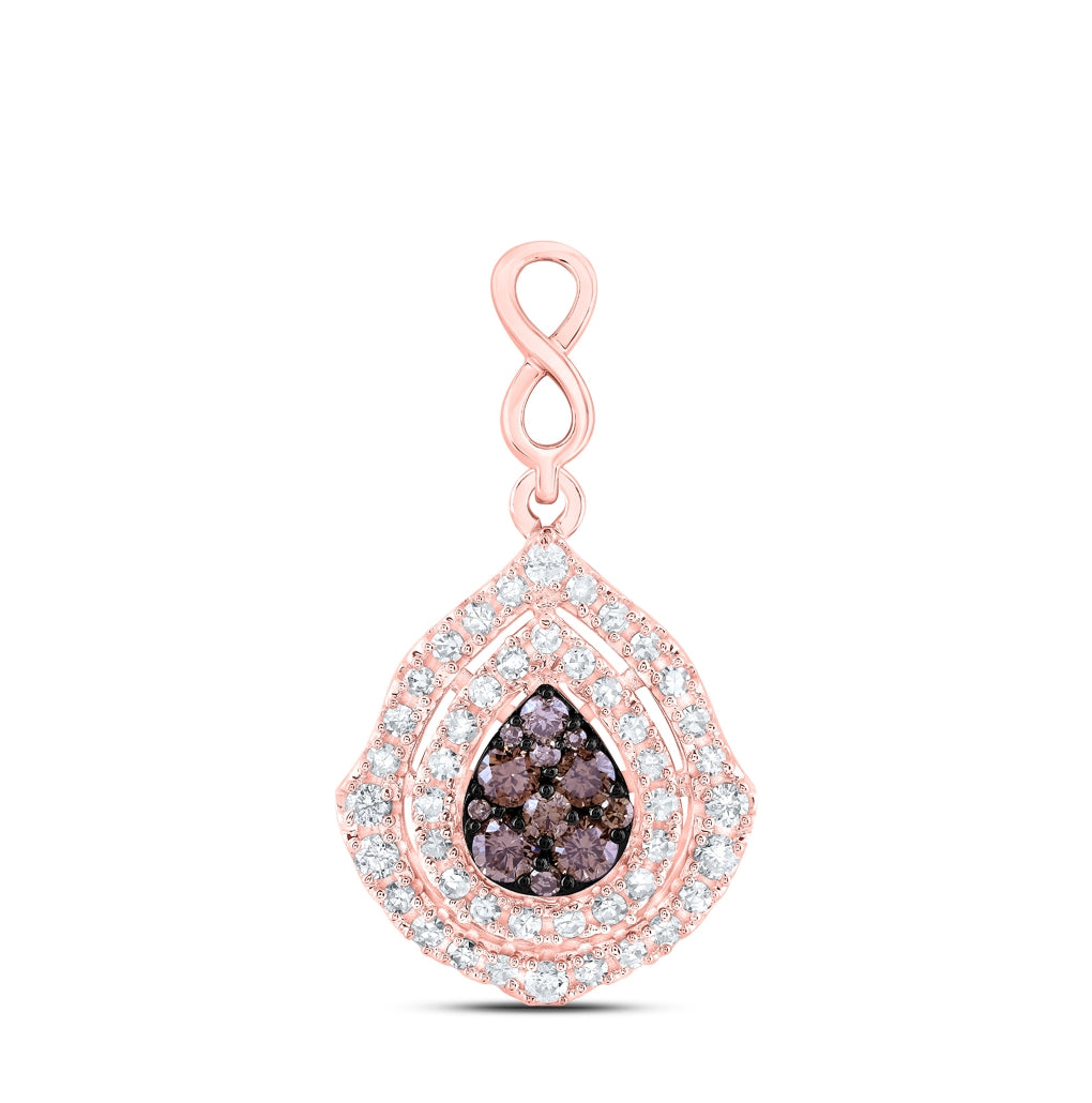 10K Rose Gold Womens Round Brown Diamond Teardrop Pendant 5/8 Cttw