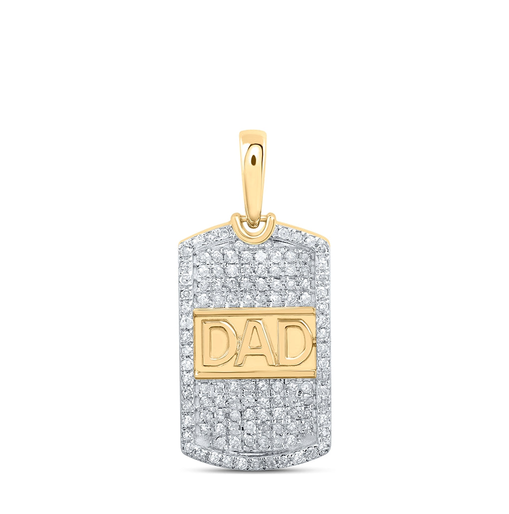 10K Yellow Gold Mens Round Diamond Dad Charm Pendant 1/3 Cttw
