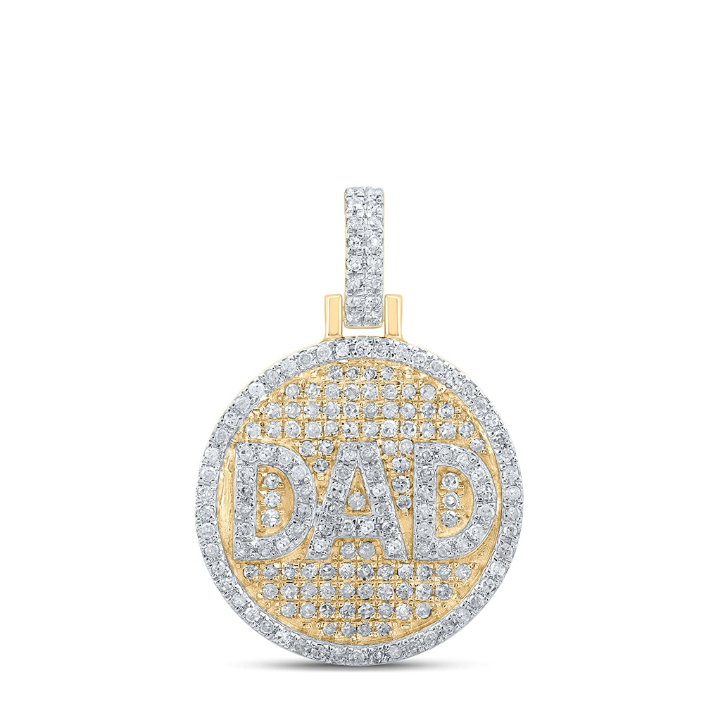 10K Yellow Gold Mens Round Diamond Circle Dad Charm Pendant 1/2 Cttw