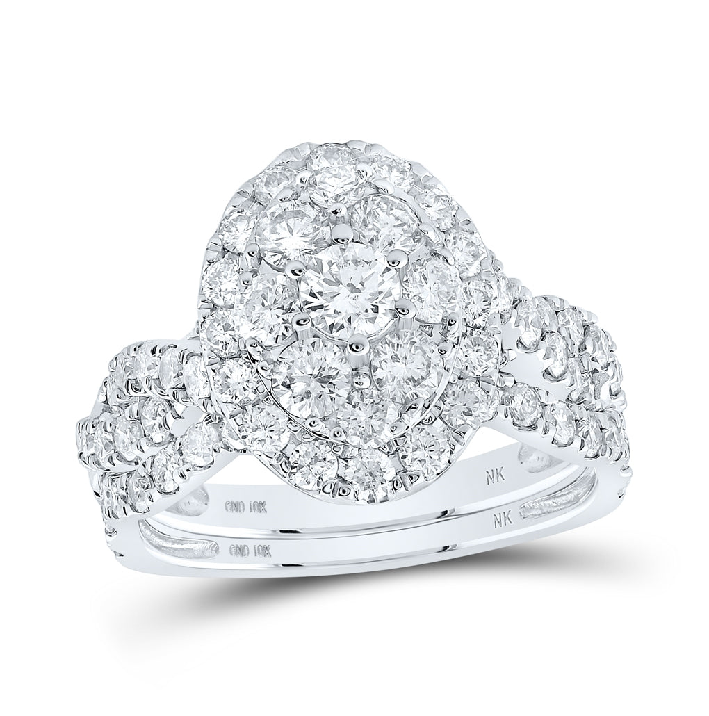 10K White Gold Round Diamond Oval Halo Bridal Wedding Ring Band Set 2 Cttw, Womens Size: 5-10