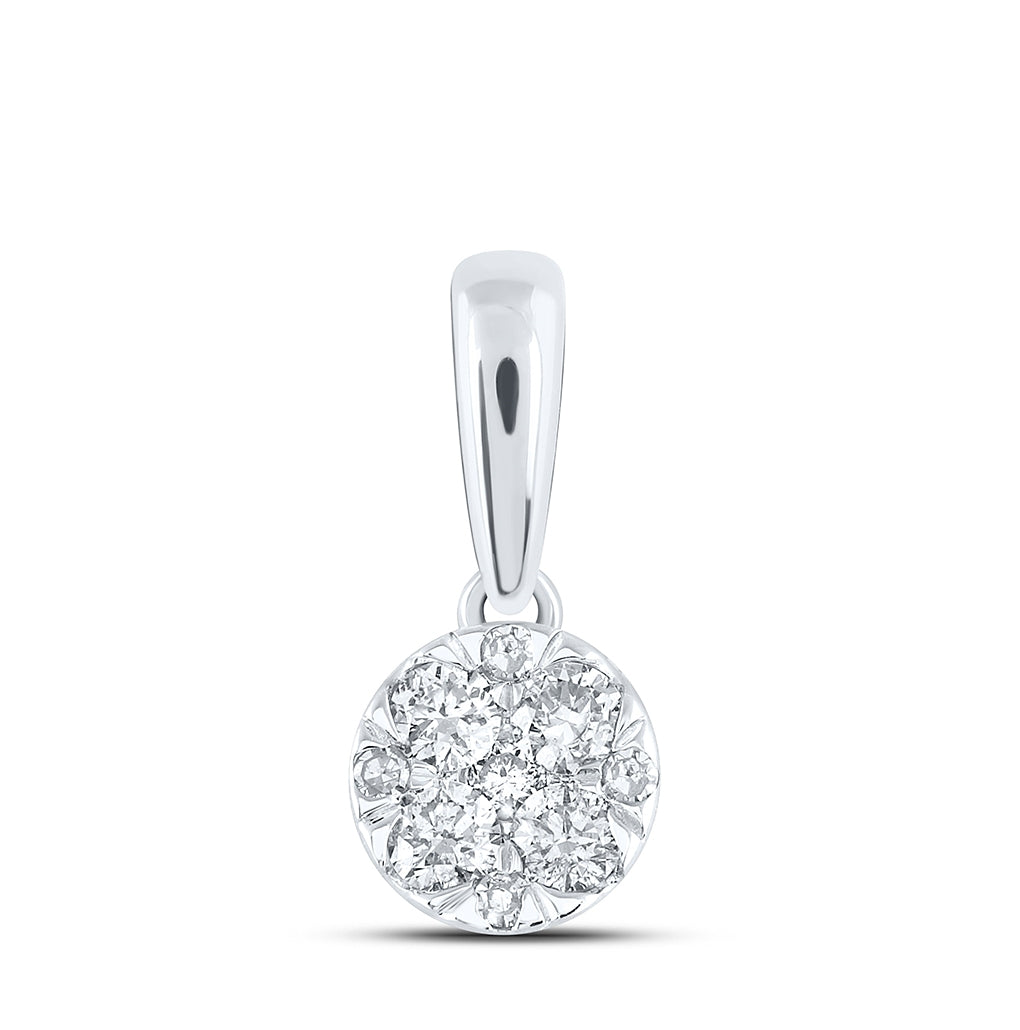10K White Or Yellow Gold Womens Round Diamond Flower Cluster Pendant