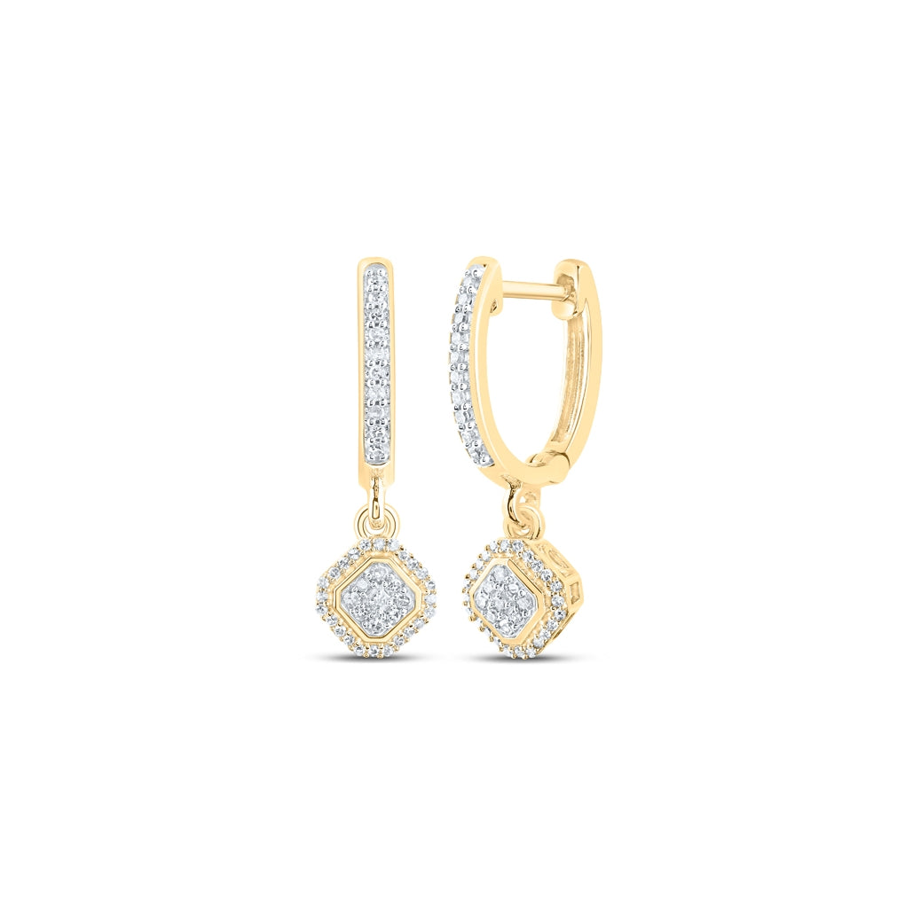 10K Yellow Or White Or Rose Gold Womens Round Diamond Hoop Dangle Earrings