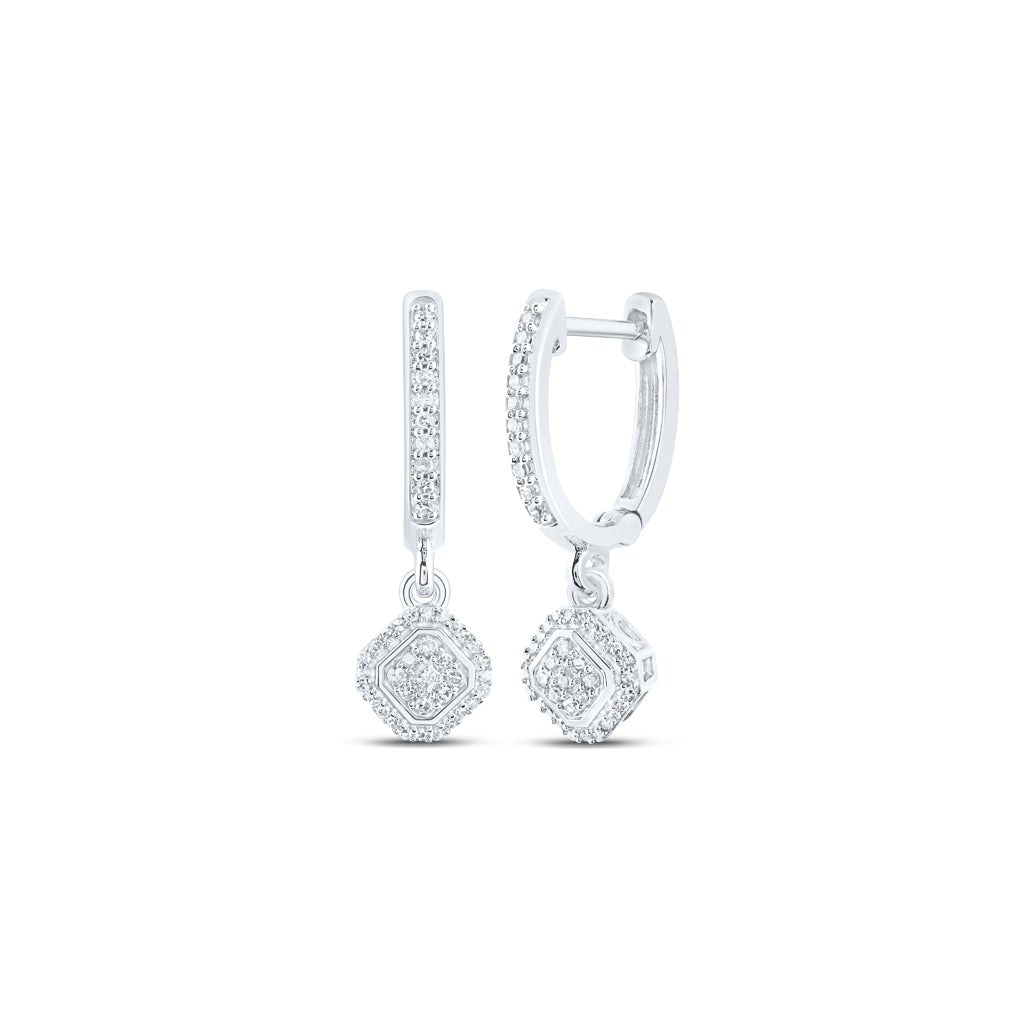 10K Yellow Or White Or Rose Gold Womens Round Diamond Hoop Dangle Earrings