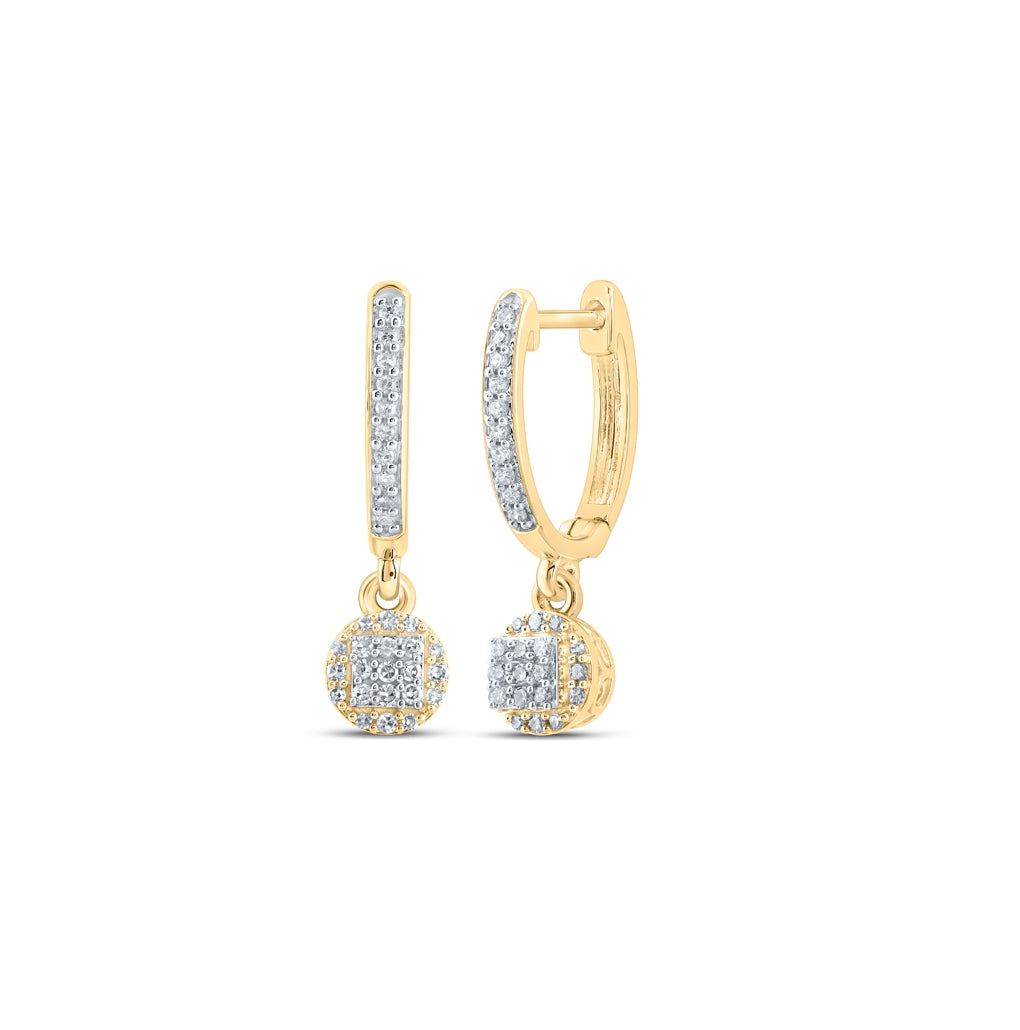 10K Yellow Or White Or Rose Gold Womens Round Diamond Hoop Dangle Earrings