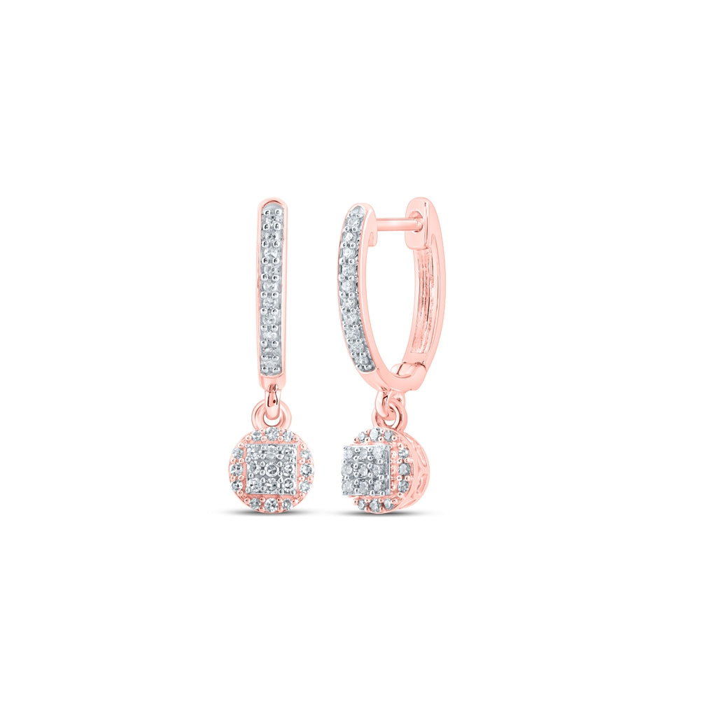 10K Yellow Or White Or Rose Gold Womens Round Diamond Hoop Dangle Earrings