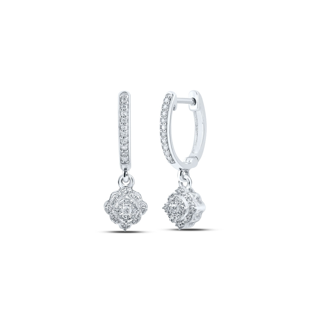 10K Yellow Or White Or Rose Gold Womens Round Diamond Hoop Dangle Earrings