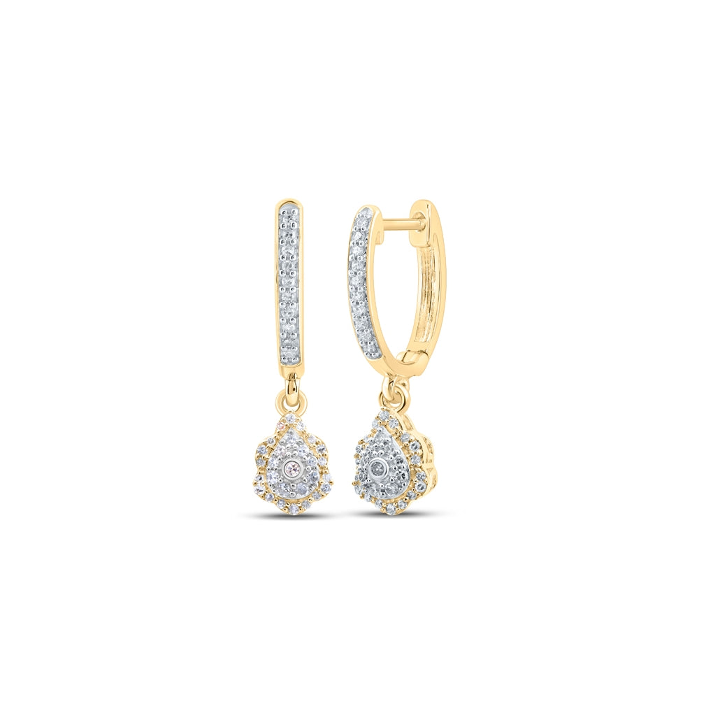 10K Yellow Or White Or Rose Gold Womens Round Diamond Hoop Dangle Earrings